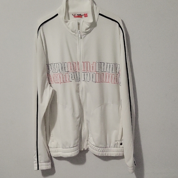 Puma White Track Jacket with Pink Logo - Picture 1 of 4